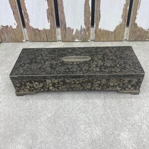 Vintage Godinger Victorian Style Silver Plated Jewelry Box Red Interior Mirror